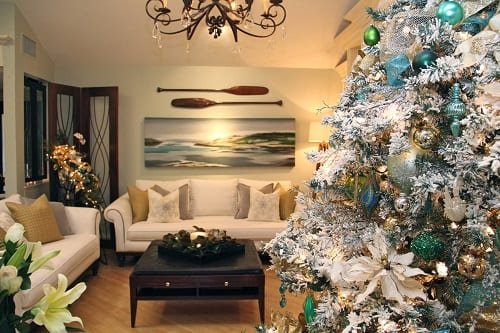 Transitional Living Room Beach Christmas Decorations