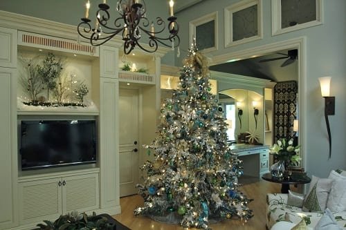 White Flocked Christmas Tree Decorating Ideas by Robeson Design