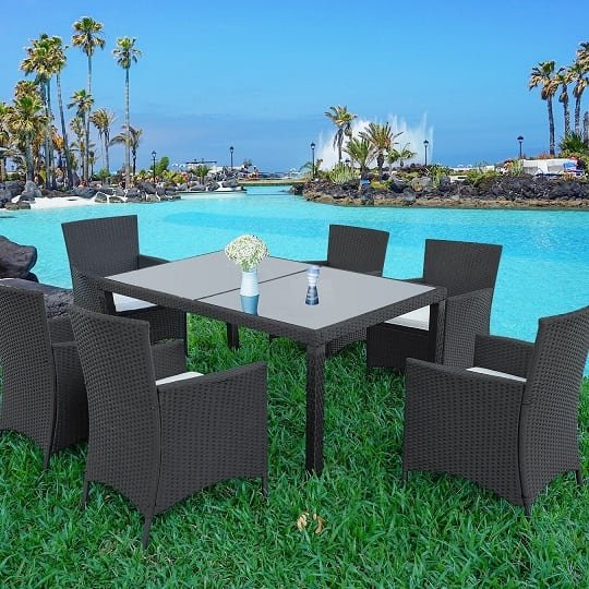 black dining set with wicker material