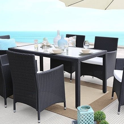 black wicker dining set 7 piece