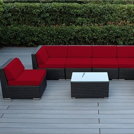 black wicker furniture set red cushions